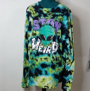 Blue Green Tie Dye Long Sleeve with Stay Weird Alien